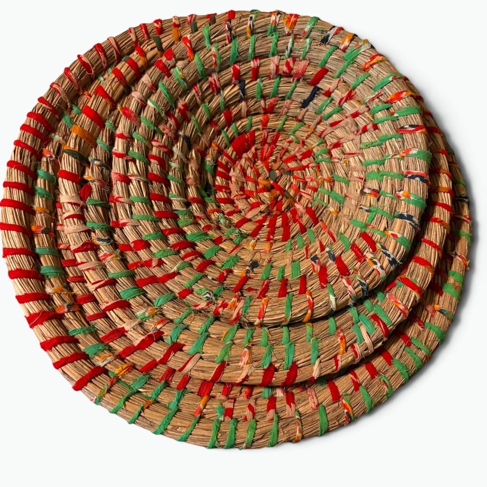 Handcrafted Woven Cloth Baskets Set of 3 Colorful Boho Cottagecore Wall Decor